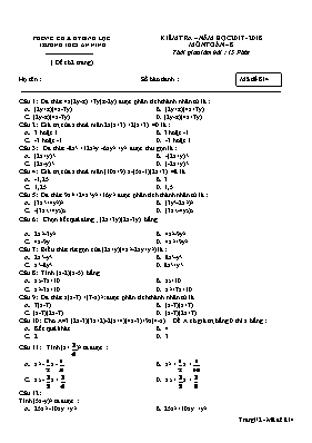 Đề kiểm tra 15 phút số 1 môn Toán Lớp 8 - Mã đề 015 - Năm học 2017-2018 - Trường THCS An Ninh